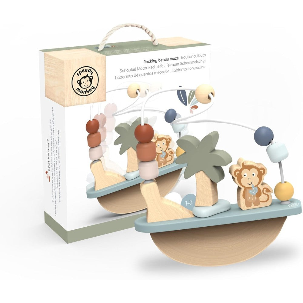 Speedy Monkey Rocking Beads Maze front view wooden educational toy for toddlers