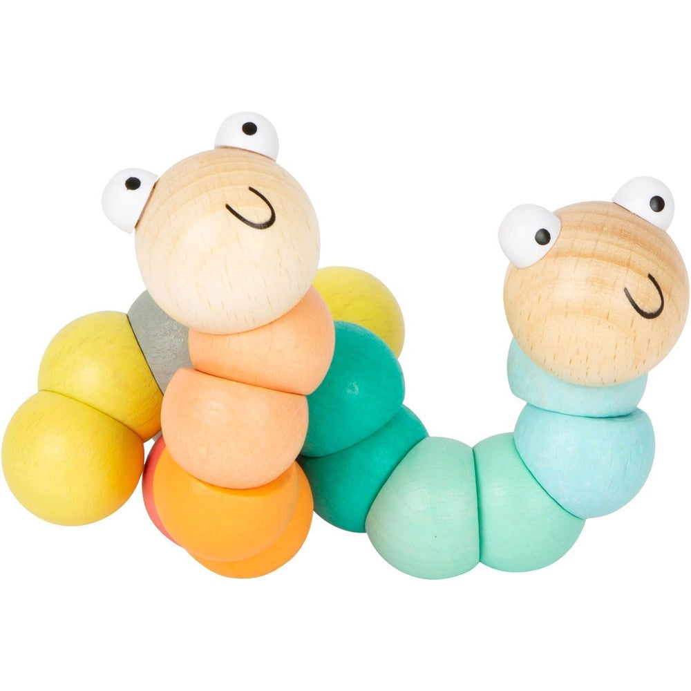 Small Foot Wooden Motor Skills Caterpillar Pastel front view flexible baby grasping toy