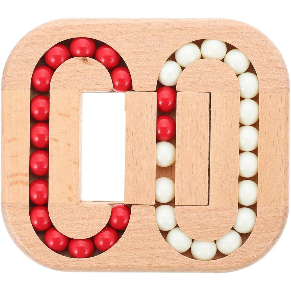 Toyvian Wooden Ball Sensory Board front view showing the dual-colored beads and central sliding puzzle tracks.