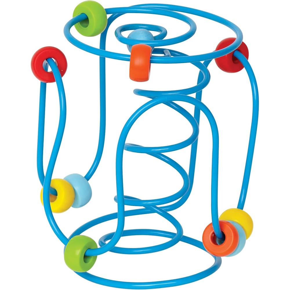 Hape Spring A Ling Wooden Bead Maze front view showing blue wire and colorful beads educational toy.