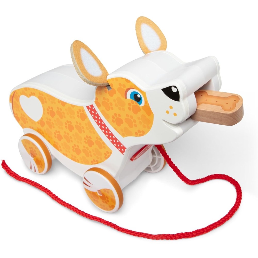 Melissa & Doug Feed Walk and Poo Pup wooden preschool pull toy front view