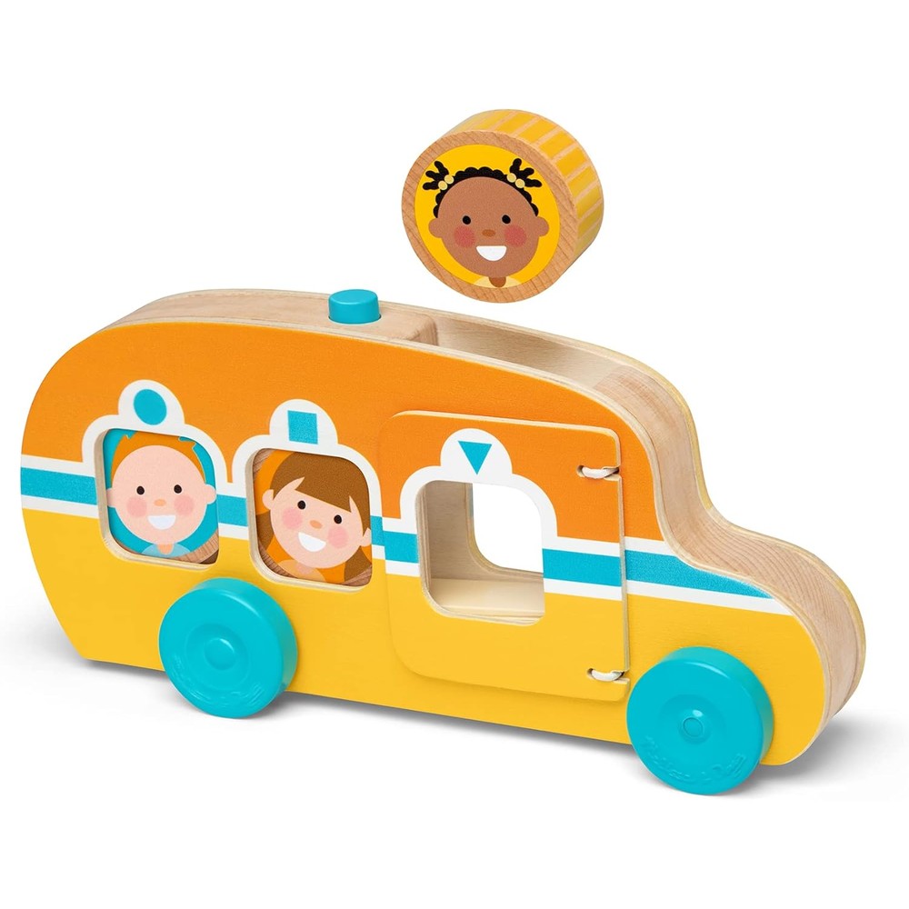 Melissa & Doug GO Tots Wooden Roll & Ride Bus front view developmental toy for toddlers.