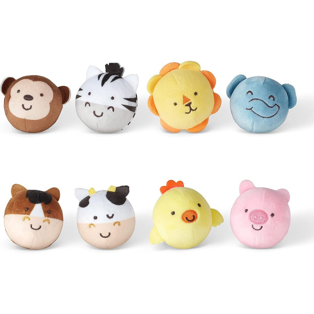 Melissa & Doug Rollables Safari and Farm Friends Infant and Toddler Toy 2-Pack front view showcasing eight animal characters.
