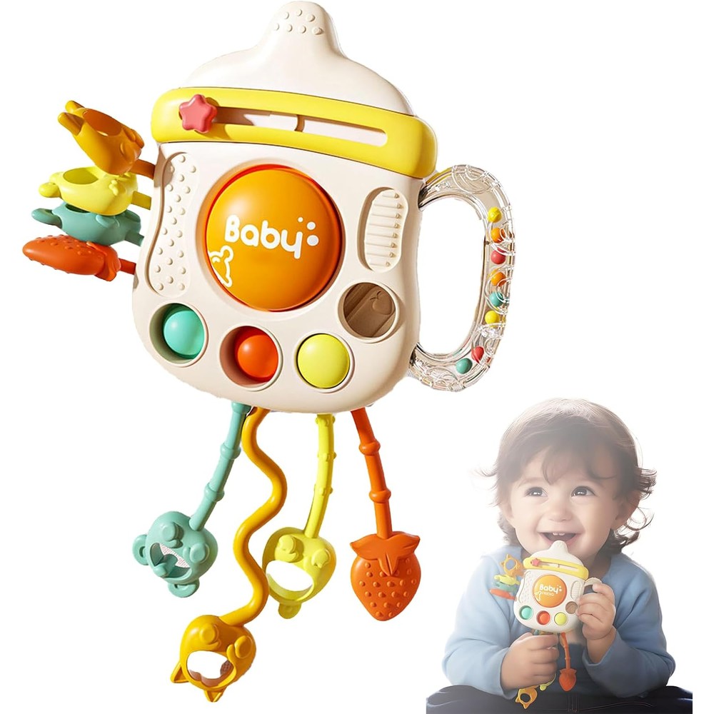 XXEDSPTY baby sensory montessori toy front view showing silicone pull strings