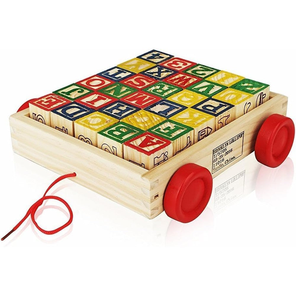Toyshine wooden ABC blocks with pull wagon front view educational toddler toy