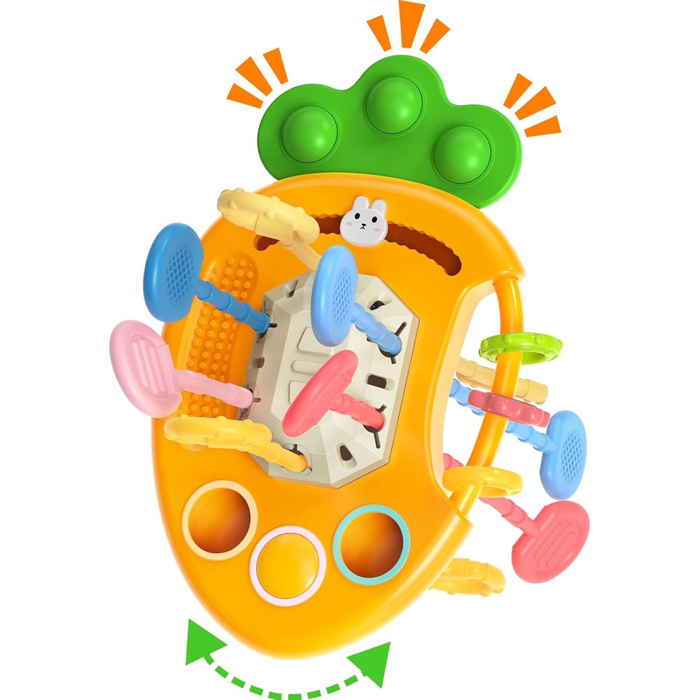 Merishopp Yetonamr baby sensory montessori pull string toy front view featuring colorful silicone textures for infant development.