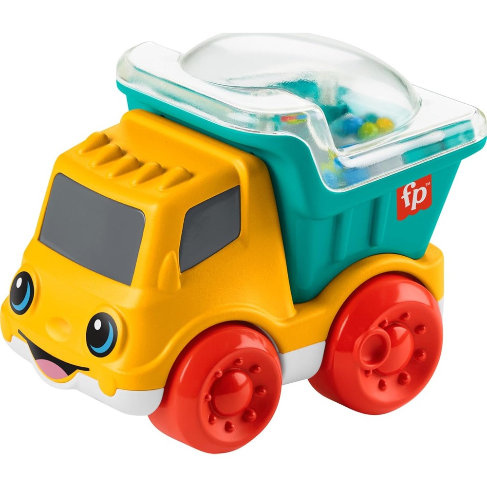 Fisher-Price Poppity Pop Dump Truck front view showing friendly face design