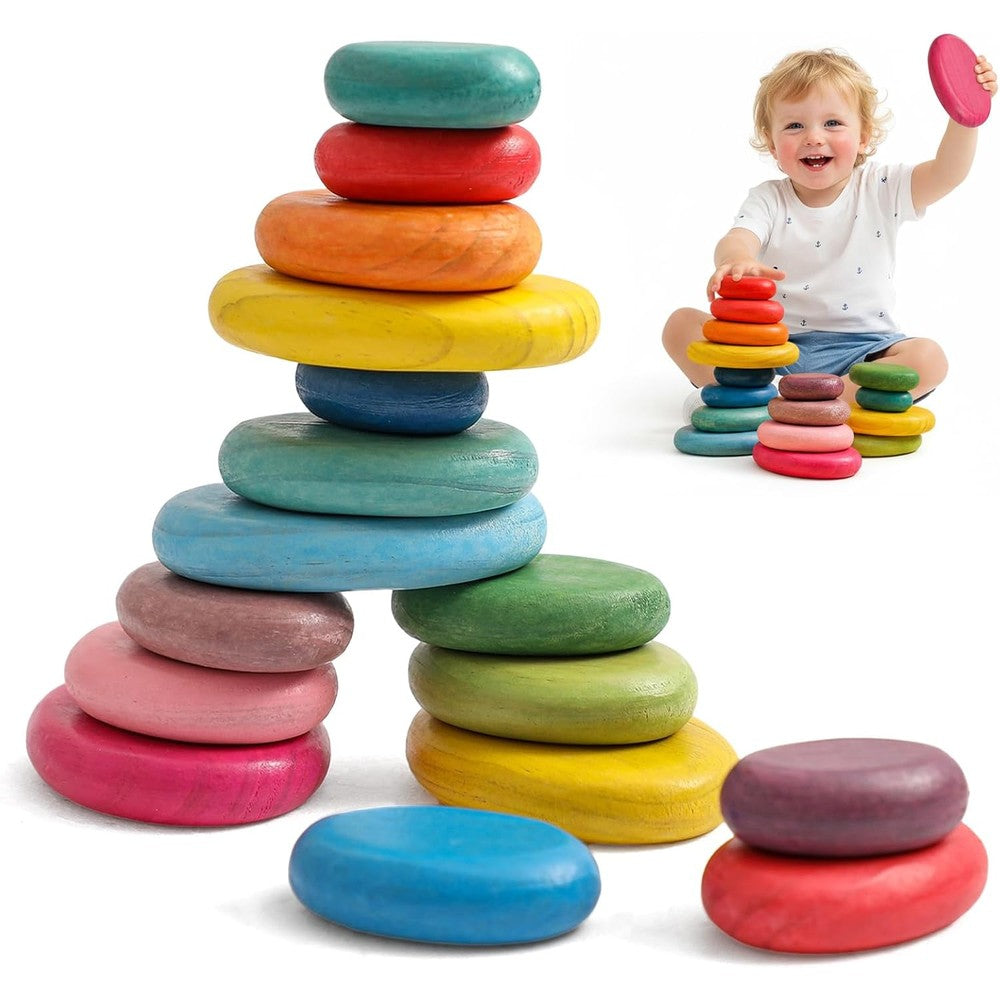 Oessuf 16 piece jumbo wooden stacking rocks set front view