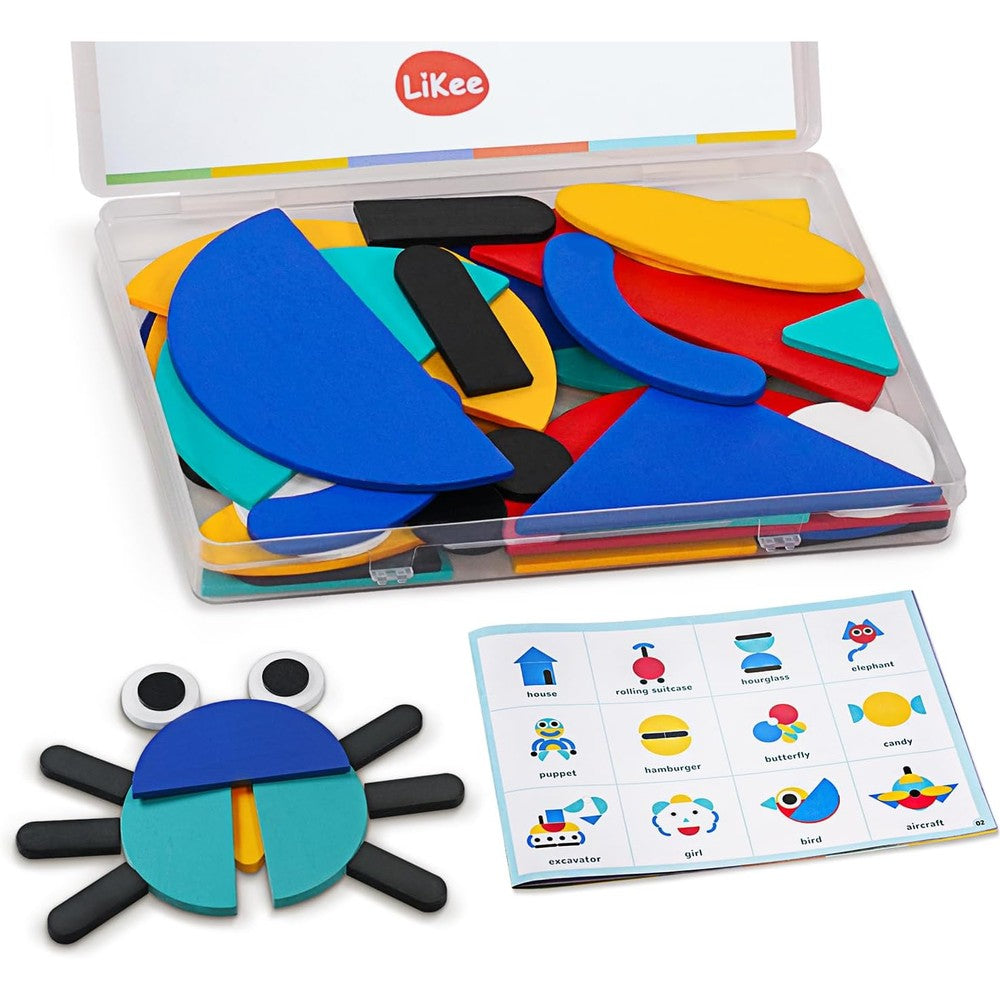 Likee open ended wooden shape puzzle with blocks and cards