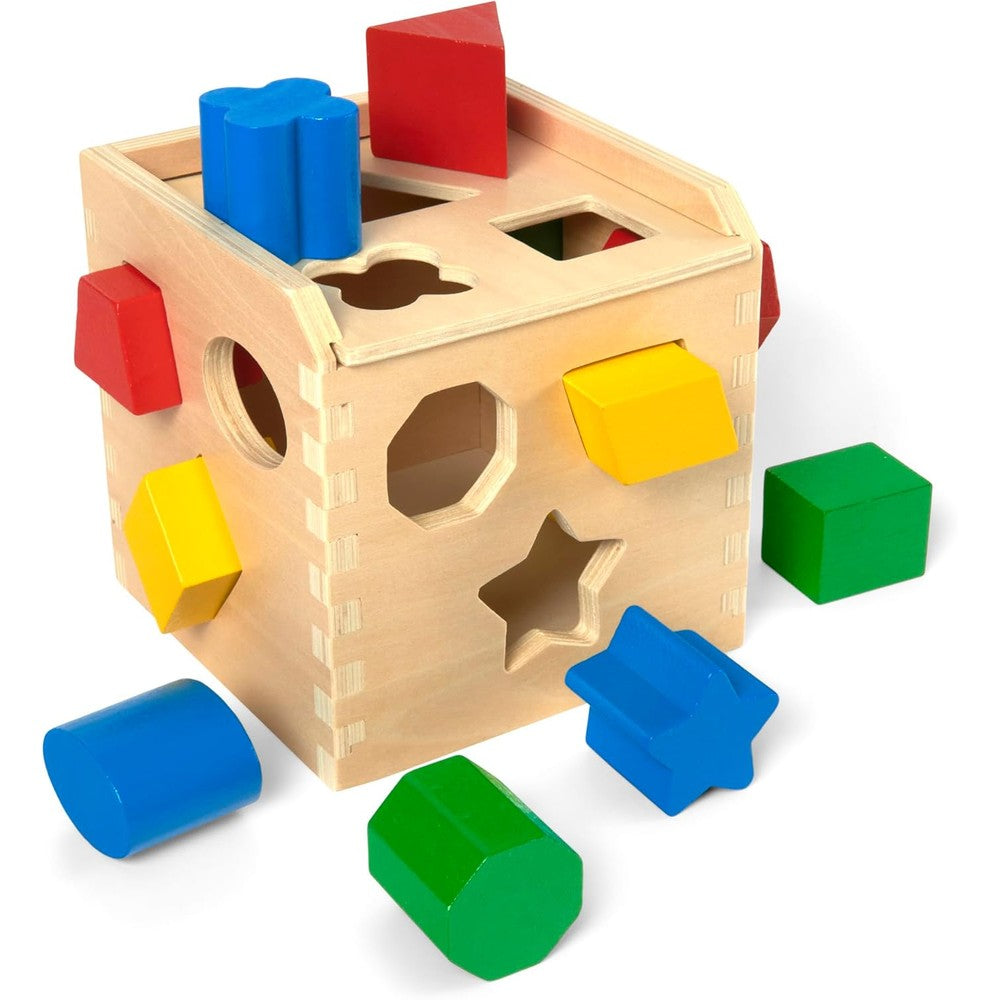 Melissa and Doug shape sorting cube wooden toy front view