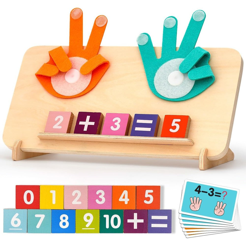 Motree preschool math learning set with wooden finger board and number blocks