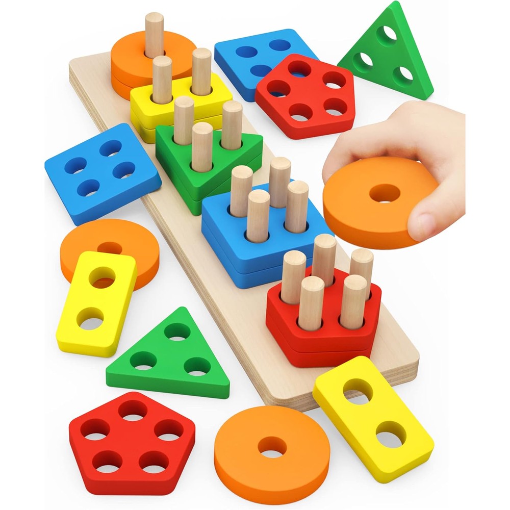 Pebira Montessori wooden sorting and stacking toy front view