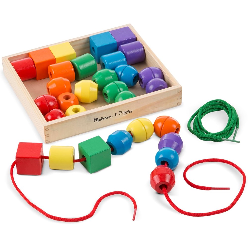 Melissa And Doug Primary Lacing Beads front view in storage box