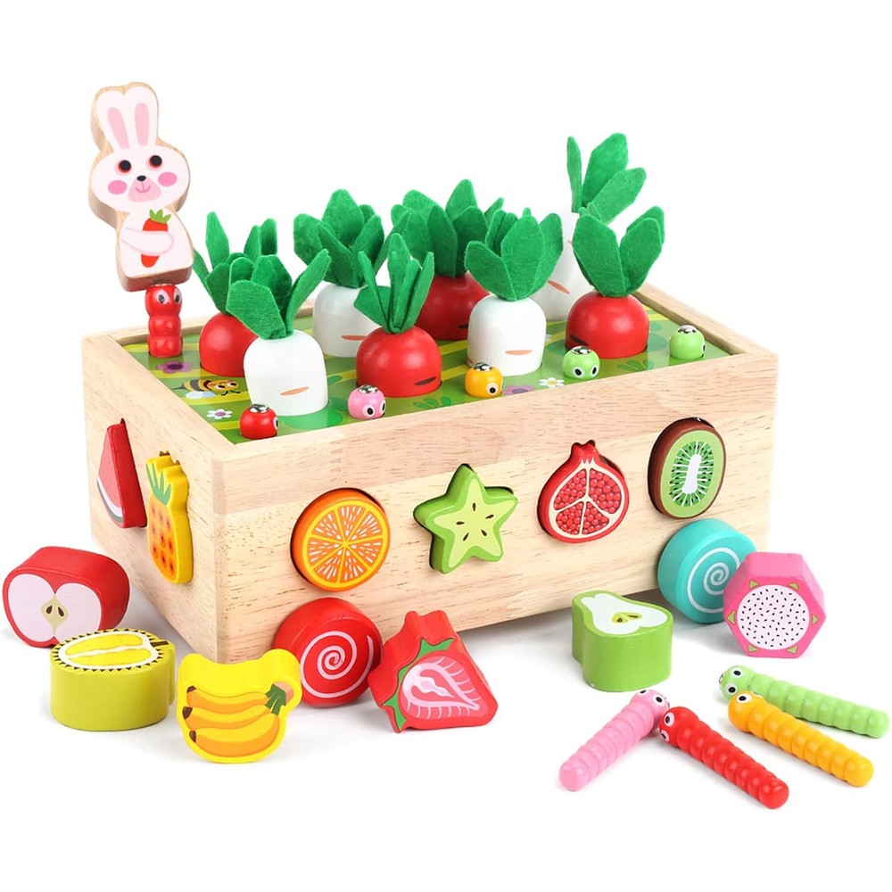 KMTJT Montessori Wooden Educational Farm Harvest Toy Set For Toddlers Including Shape Sorter And Fine Motor Skills Game - Image 1