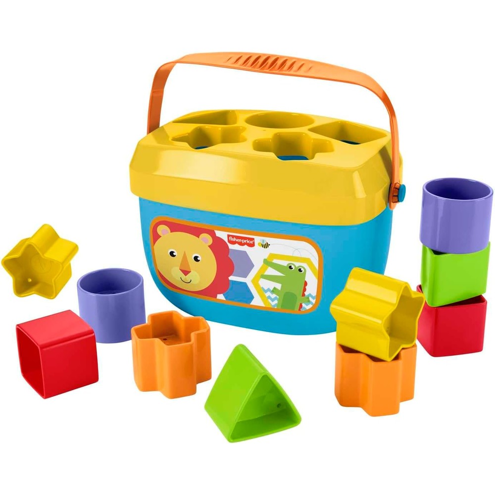 Fisher-Price Baby's First Blocks set with bucket and colorful shapes front view