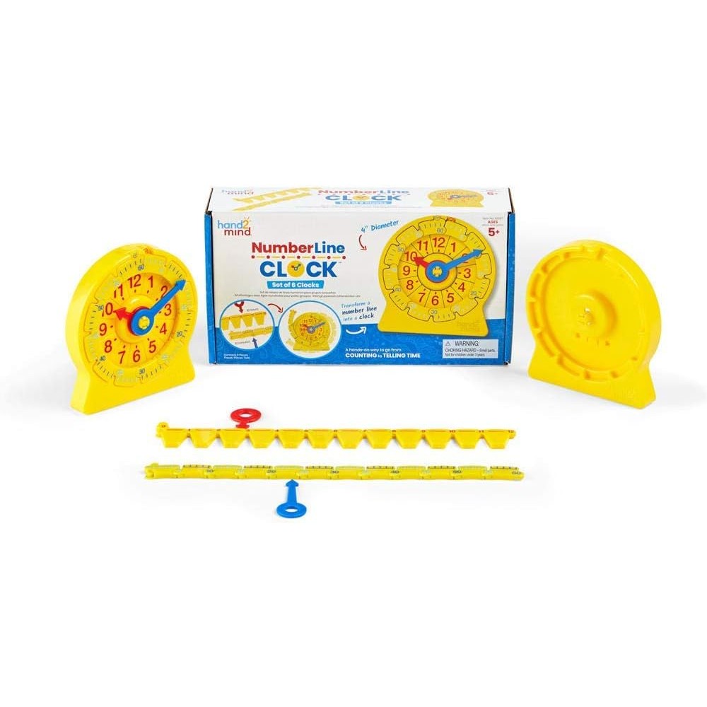 hand2mind NumberLine Clock set of six front view classroom learning aid