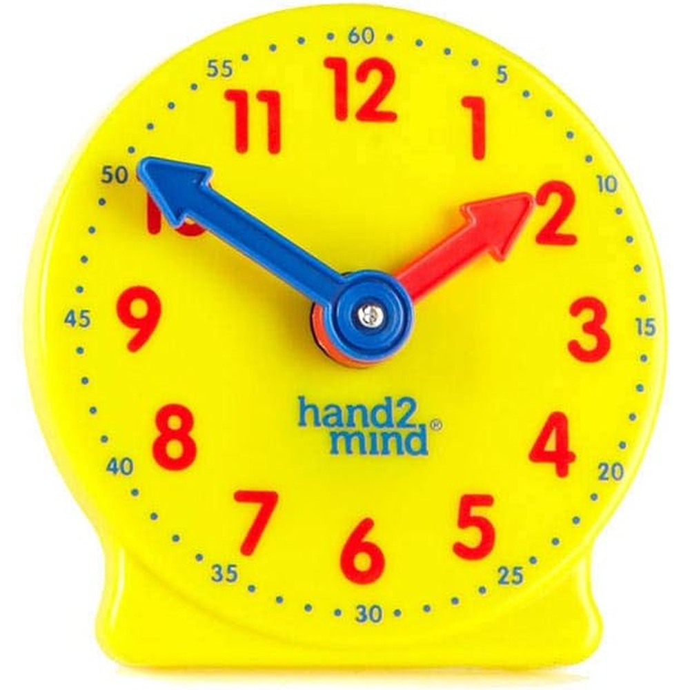 Hand2mind mini geared clock set of 12 front view for classroom time teaching