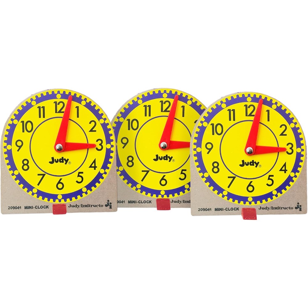Carson Dellosa Education Mini Judy Clock Set front view of twelve piece educational clocks