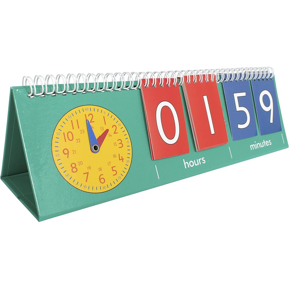 Edxeducation time flip chart teaching clock front view showing analog face and digital numbers.