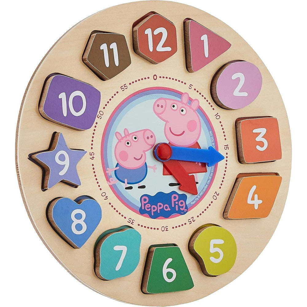 Peppa Pig shape sorter wooden clock puzzle set front view