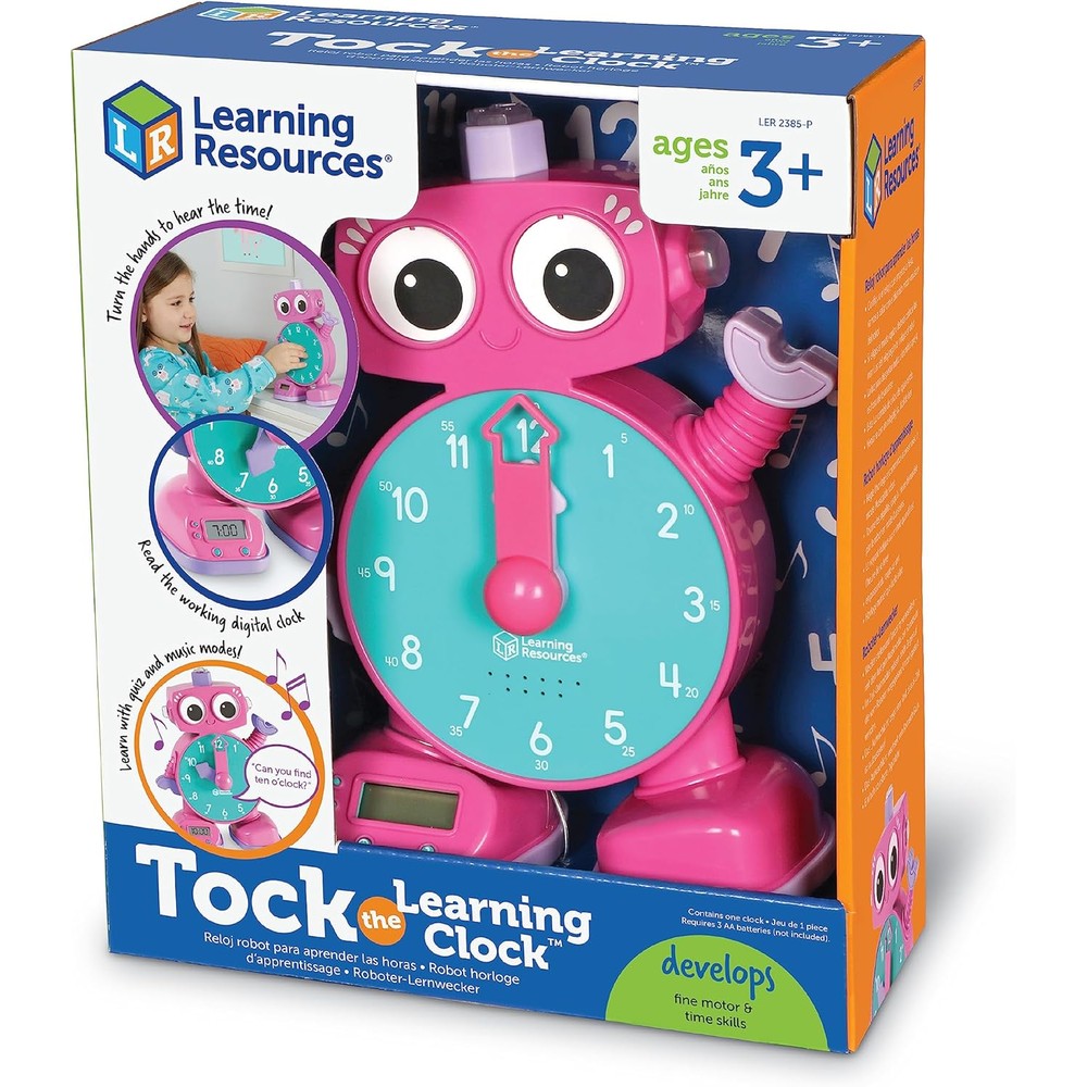 Learning Resources Tock the Learning Clock pink robot front view interactive time teaching toy