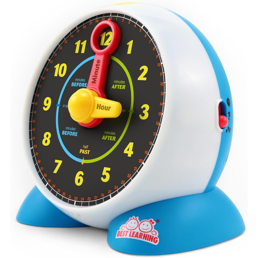 Best Learning Learning Clock front view showing multicolored numbers and interactive buttons