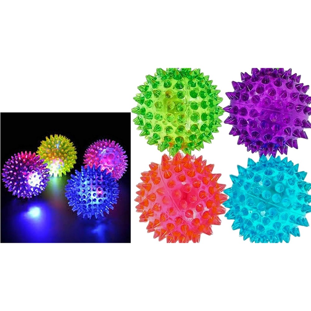 JA-RU Light Up Rubber Spike Balls pack of four front view sensory toy