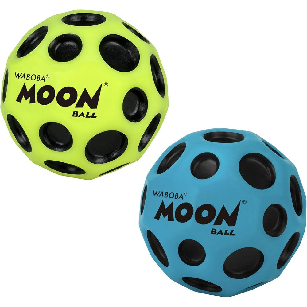 Waboba The Original Moon Ball Two Pack front view showing yellow and cobalt colors.