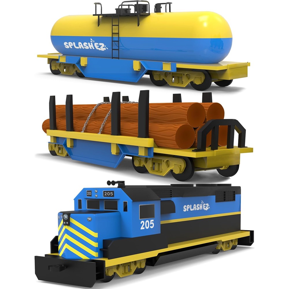 SplashEZ cargo train bath toys front view of the three piece sealed silicone set