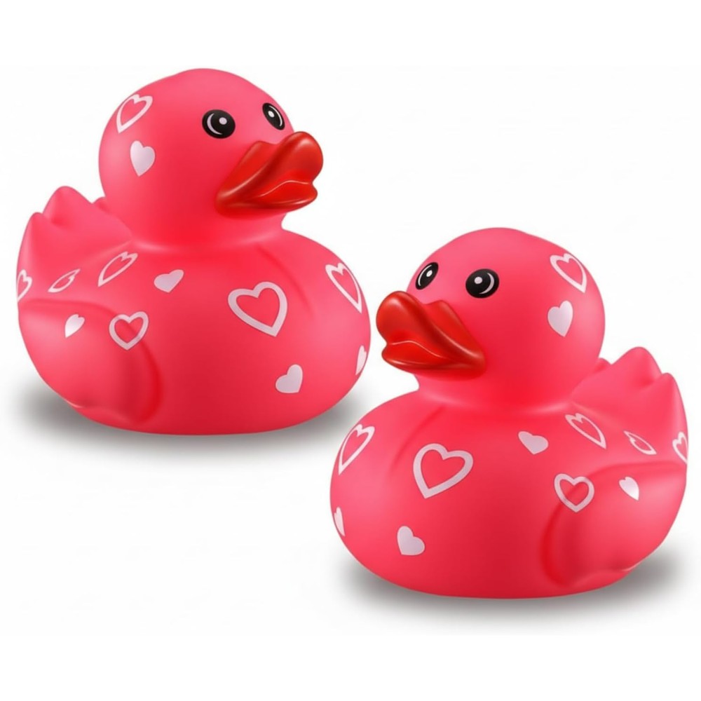 Jerify Valentine's Day large rubber ducks front view showing pink body with heart patterns.