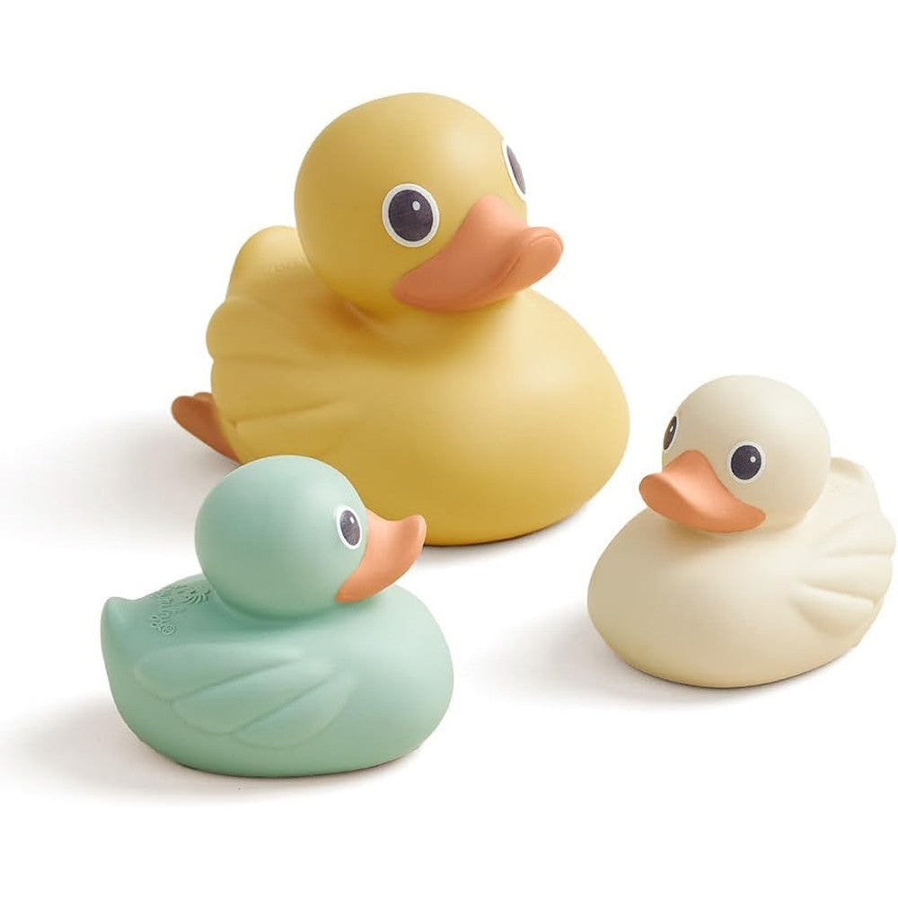 Itzy Ritzy Ducky Family floating bath toy set front view showing three premium ducks