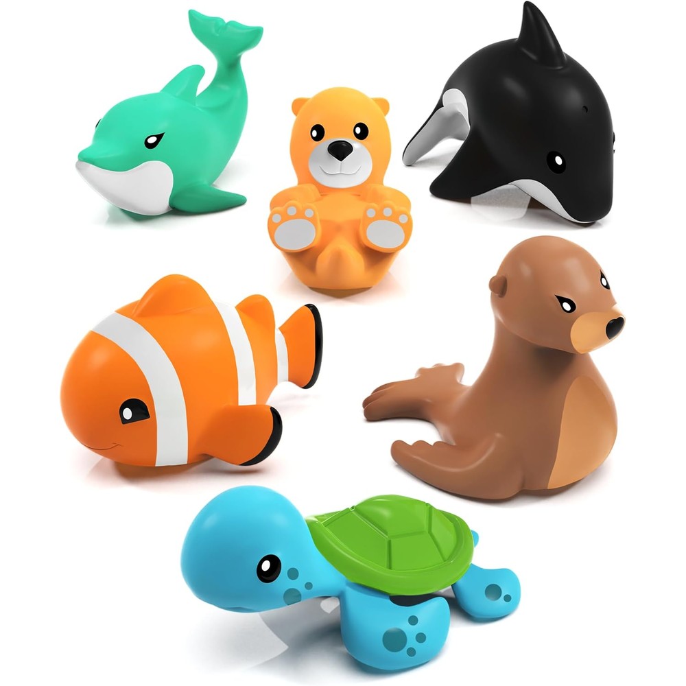 Tub Works Marine Mold Free Bath Toys front view of six sealed sea animal characters