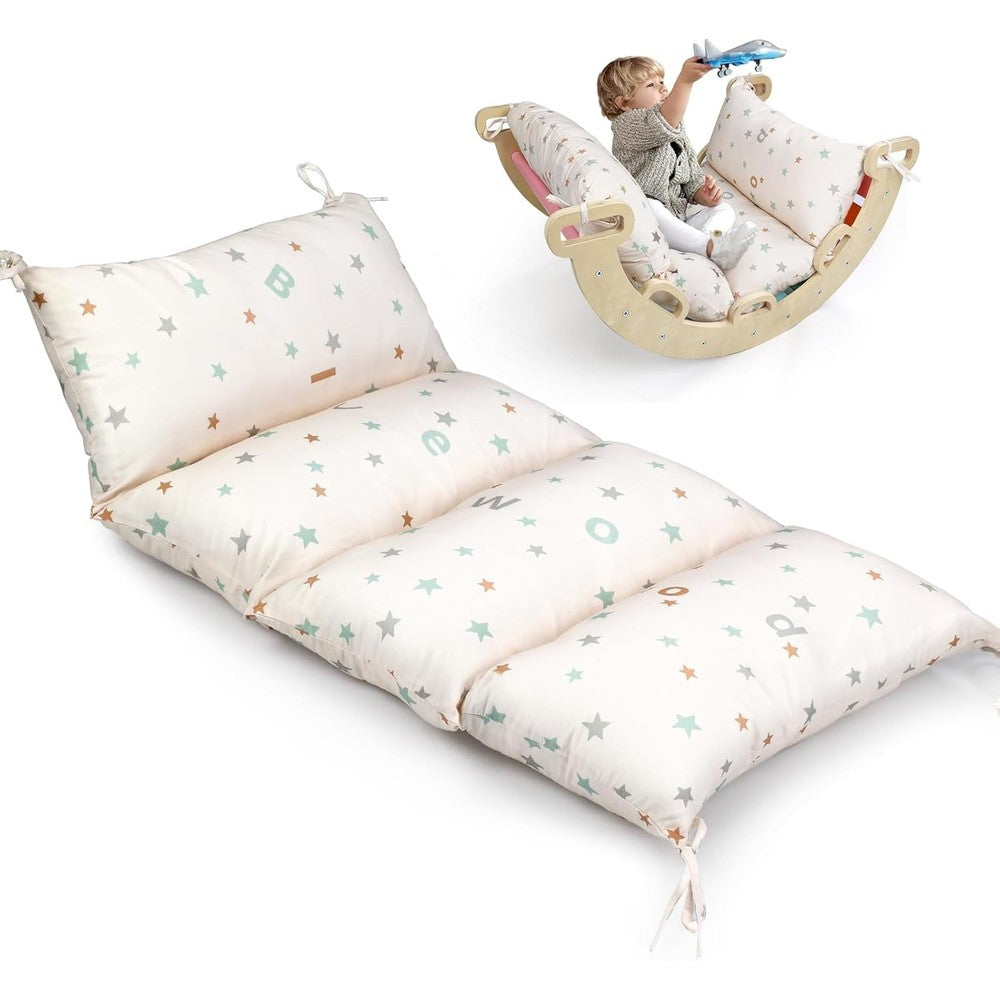 BlueWood climbing arch cushion in Pearl color front view for Montessori playroom setup.