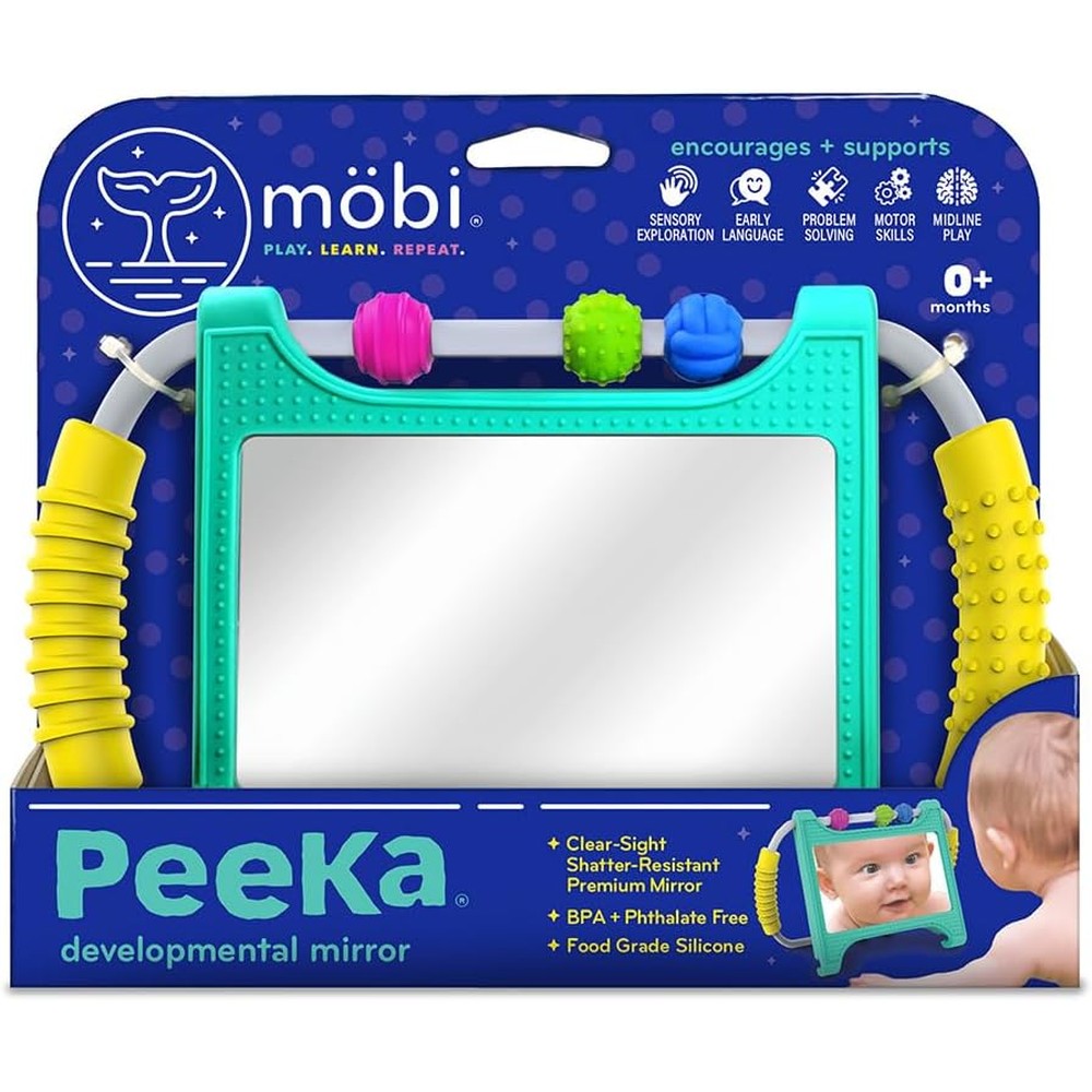 Mobi Peeka developmental tummy time baby mirror front view showing clear reflective surface.