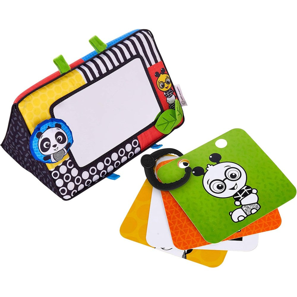 Baby Einstein Flip for Art High Contrast Floor Activity Mirror front view during infant tummy time play.