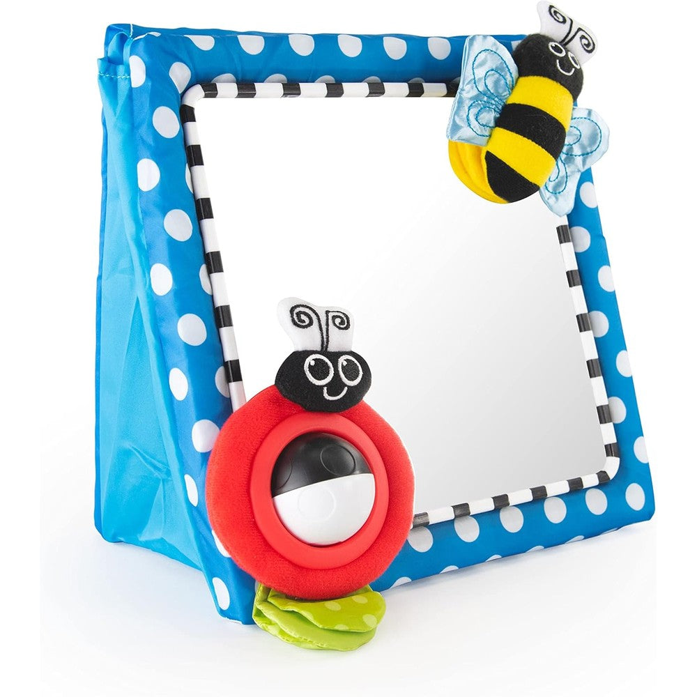 Sassy Tummy Time Floor Mirror front view showing large reflection surface and colorful border.