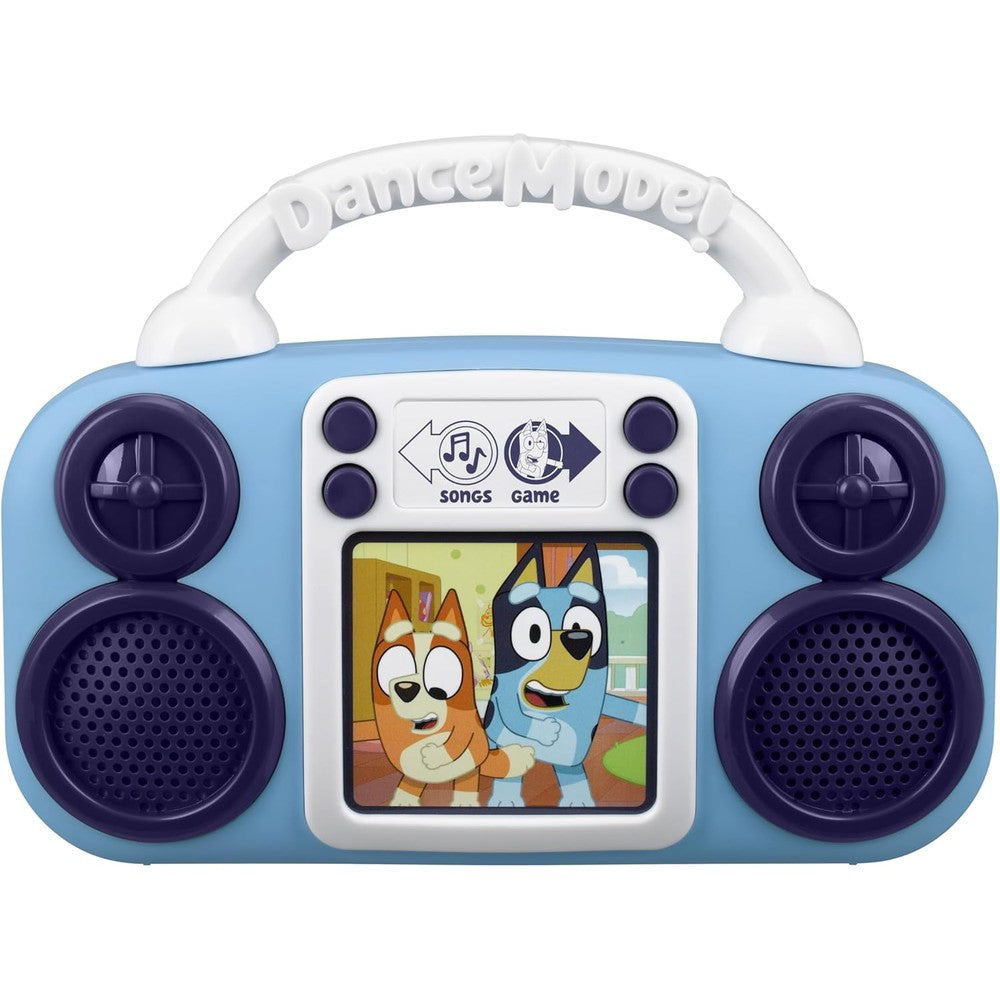 eKids Bluey Toy Music Player front view showing blue design and character graphics