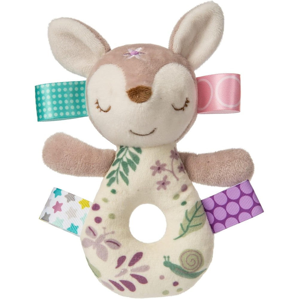 Mary Meyer Taggies Flora Fawn Embroidered Soft Ring Rattle front view plush sensory baby toy