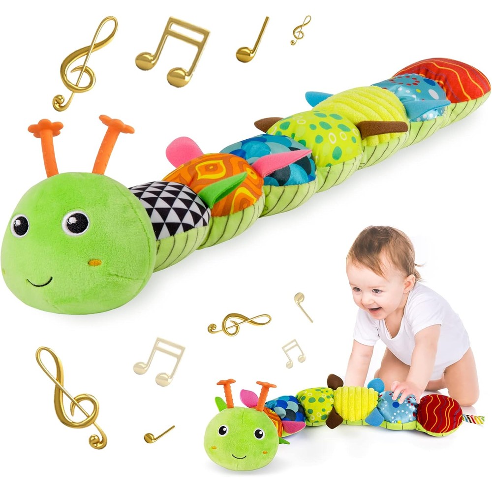 Sumobaby infant musical stuffed caterpillar activity toy front view showcasing vibrant green segments