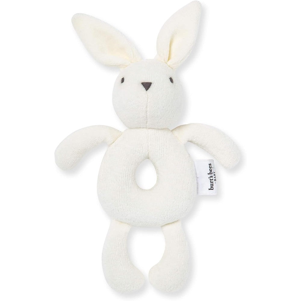 Burt's Bees Baby unisex infant rattle toy front view showing organic cotton bunny plush design.