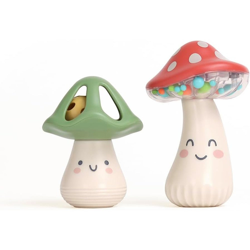 Itzy Ritzy Mini Maracas front view showing red and green mushroom musical rattles