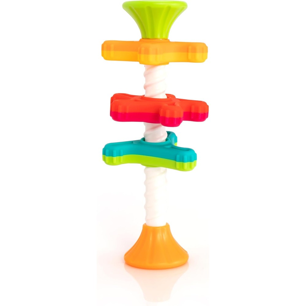 Fat Brain Toys MiniSpinny baby sensory toy front view showcasing three colorful textured propellers