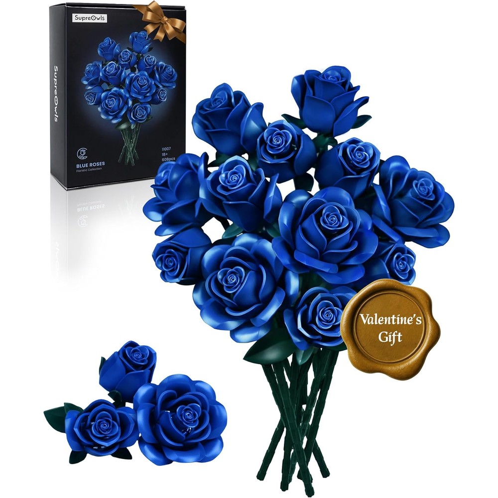 Iatom Blue Rose Bouquet Building Set front view