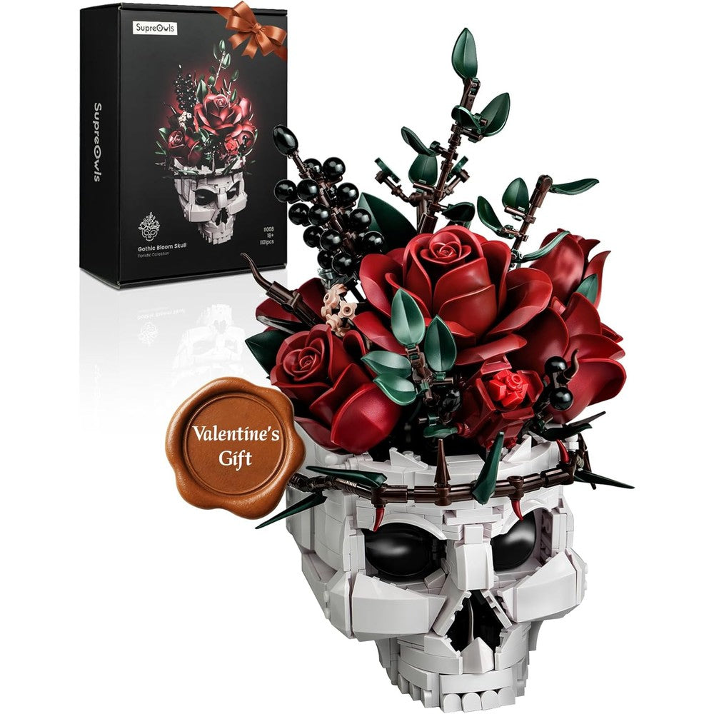 IATOM Skull Roses Flower Bouquet building set front view