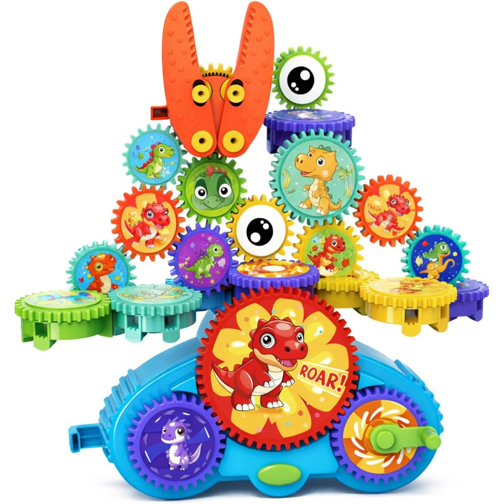 Rohsce motorized dinosaur gear building set front view for kids.