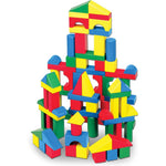 Melissa & Doug Wooden Building Blocks front view of packaging with colorful stacking pieces.
