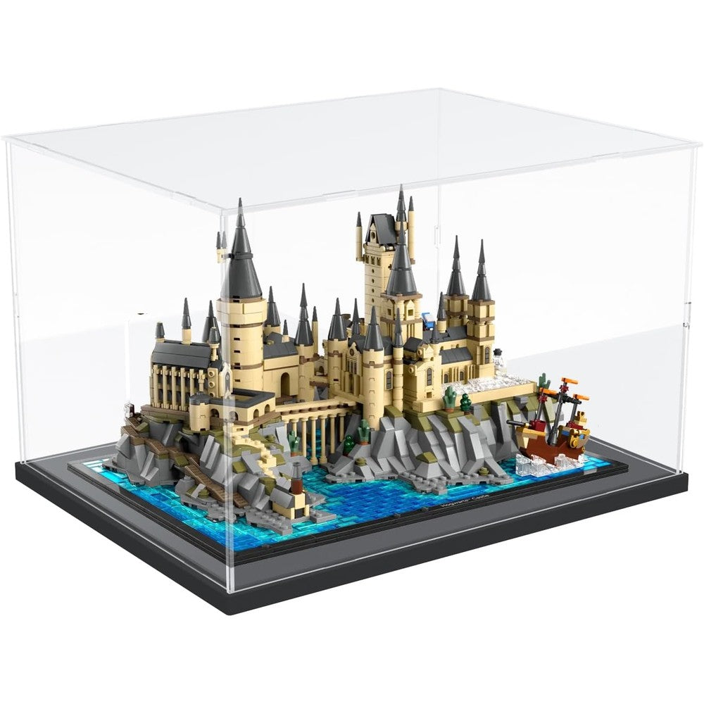 Choowin acrylic display case showcasing Lego Hogwarts Castle front view