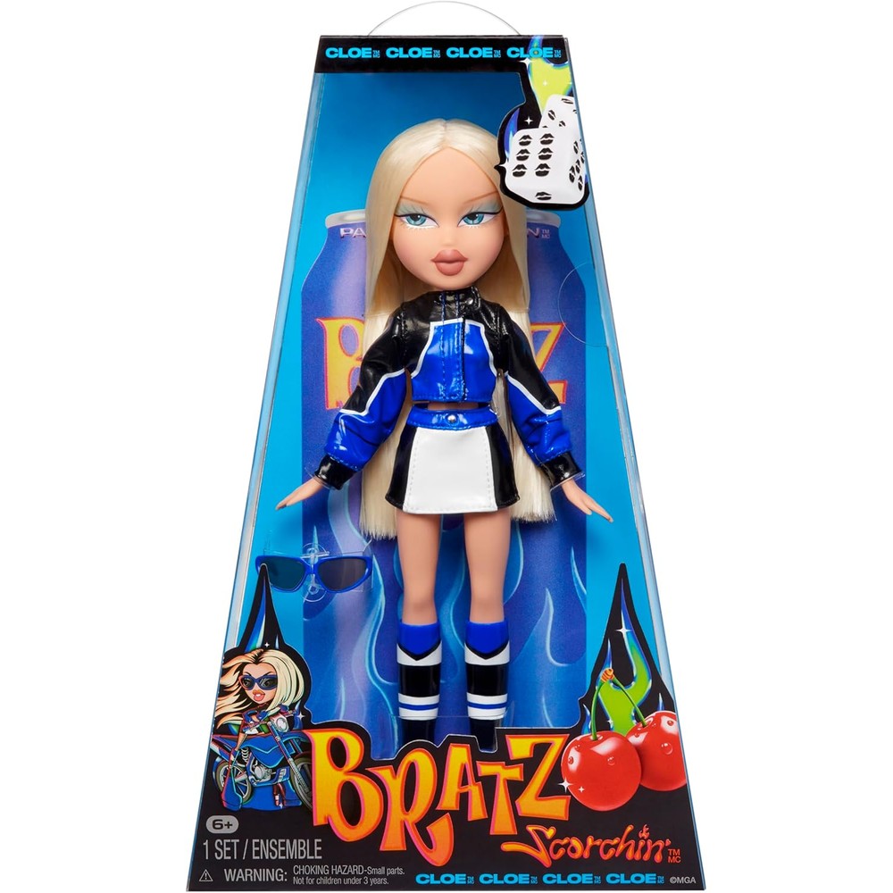 Bratz Scorchin Cloe Fashion Doll front view in premium motorcycle racing outfit.