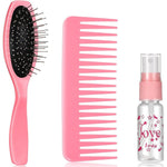 Civaner 3 Pieces Doll Wig Brush Set front view showcasing the light pink wire brush comb and spray bottle.