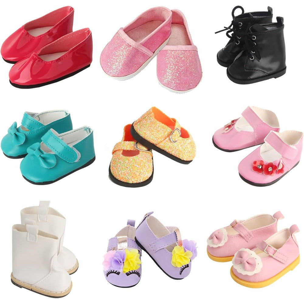 Msyo 18 inch doll shoes 6 pairs assorted fashion set front view